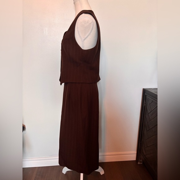 Vintage Alberto Makali Brown Pinstripe Vest and Skirt Set - Picture 3 of 13